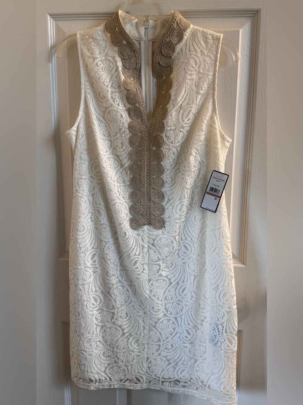 NWT Jessica Howard White Mini Dress with Gold Trim